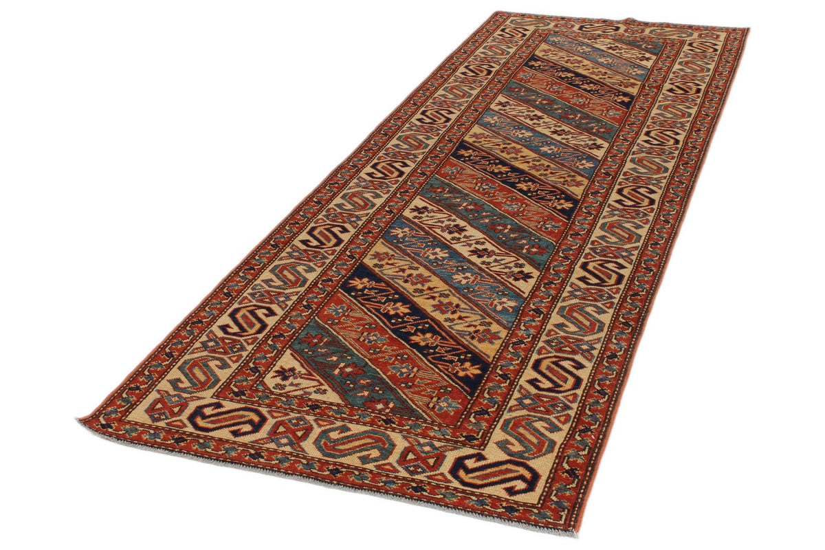 3x9 Multicolor and Ivory Turkish Tribal Runner