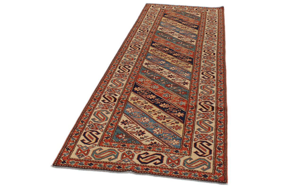 3x9 Multicolor and Ivory Turkish Tribal Runner