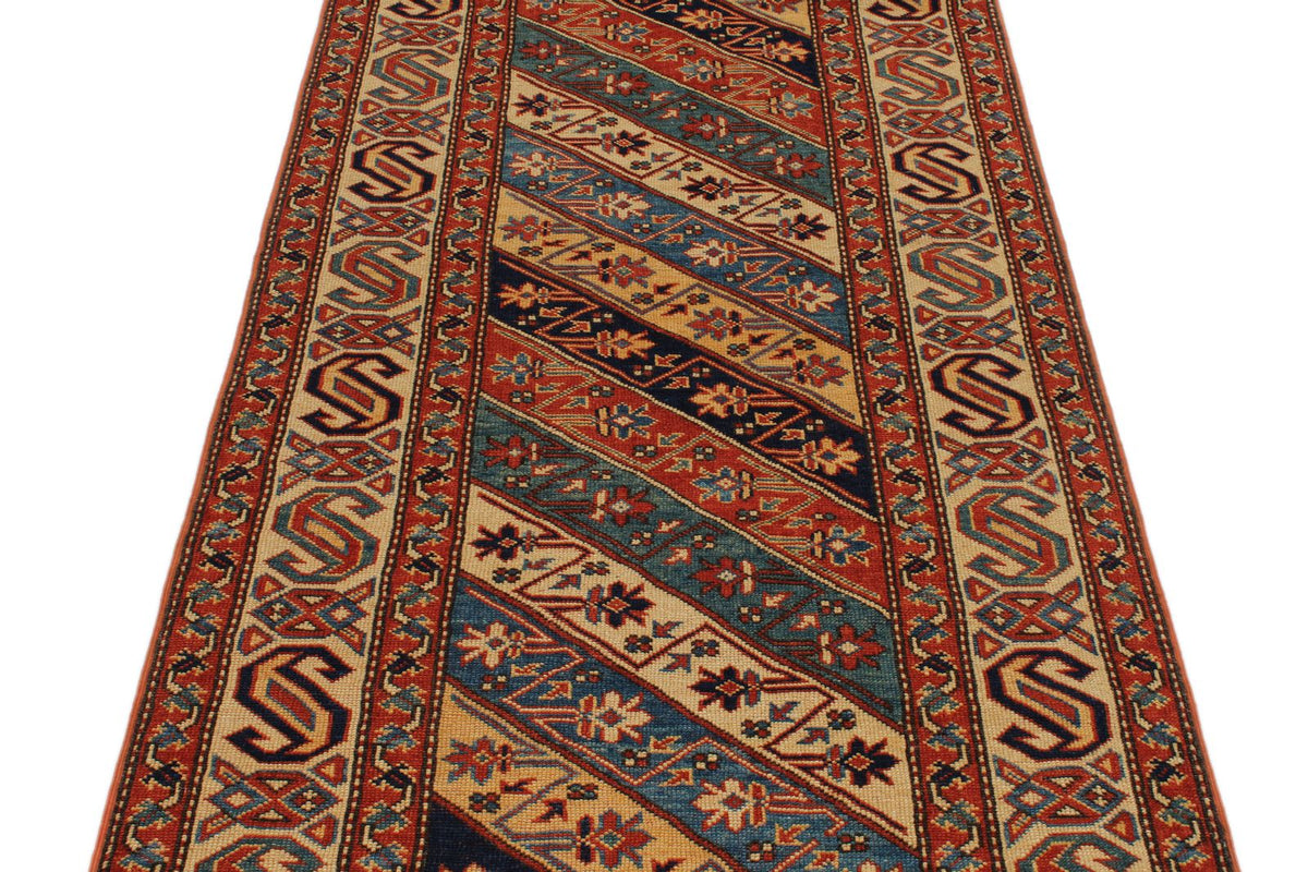 3x9 Multicolor and Ivory Turkish Tribal Runner