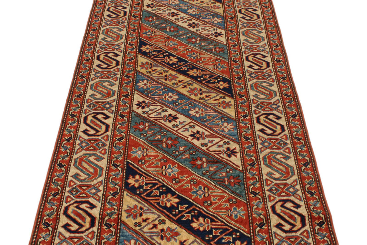 3x9 Multicolor and Ivory Turkish Tribal Runner