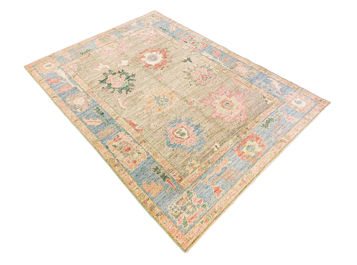 5x7 Purple and Blue Turkish Oushak Rug