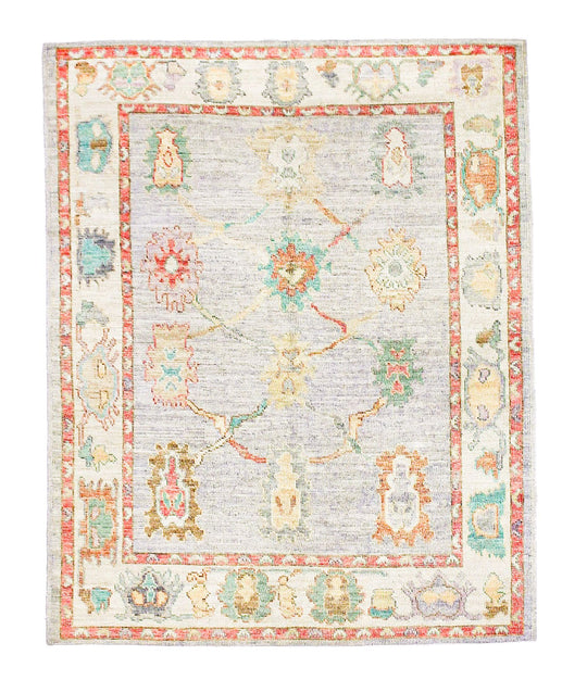 5x7 Purple and Ivory Turkish Oushak Rug