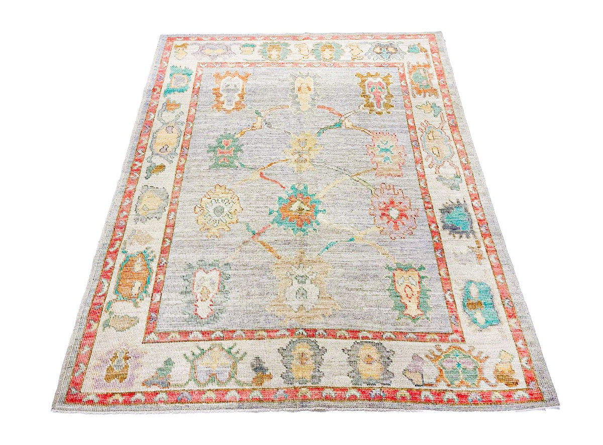5x7 Purple and Ivory Turkish Oushak Rug