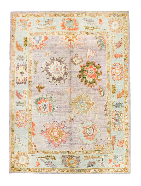 5x7 Purple and Ivory Turkish Oushak Rug