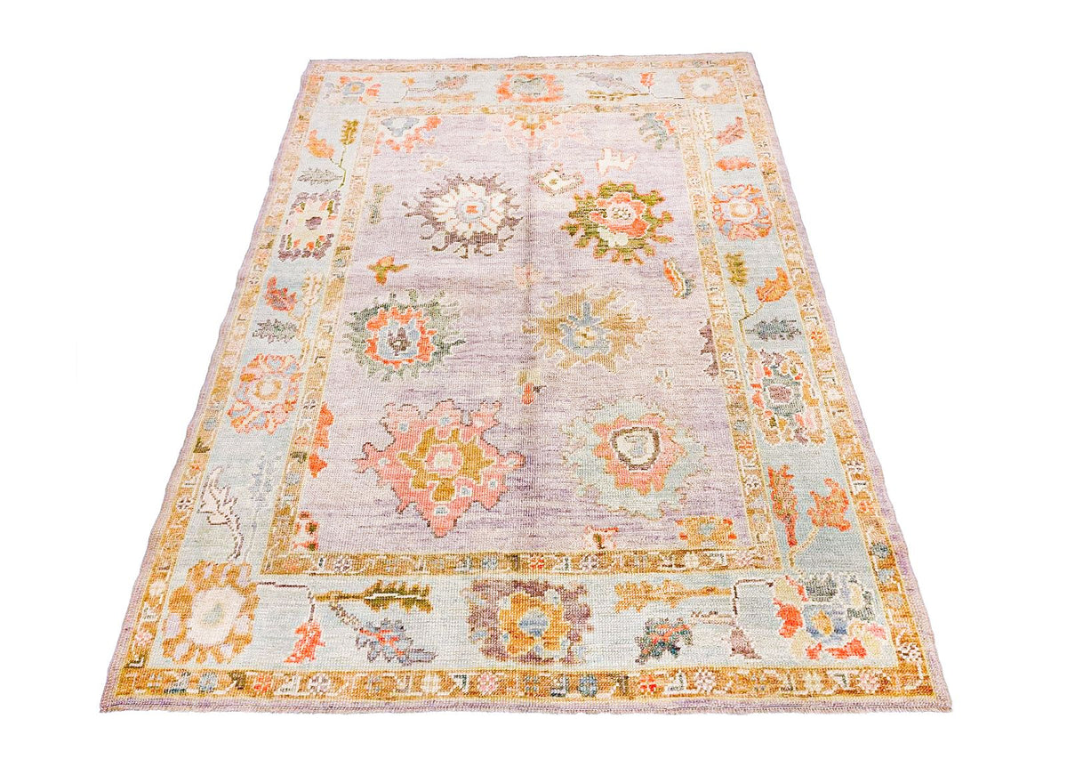 5x7 Purple and Ivory Turkish Oushak Rug