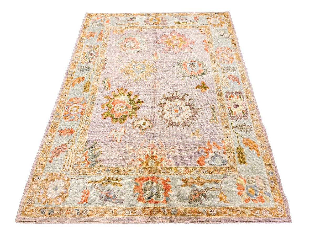 5x7 Purple and Ivory Turkish Oushak Rug