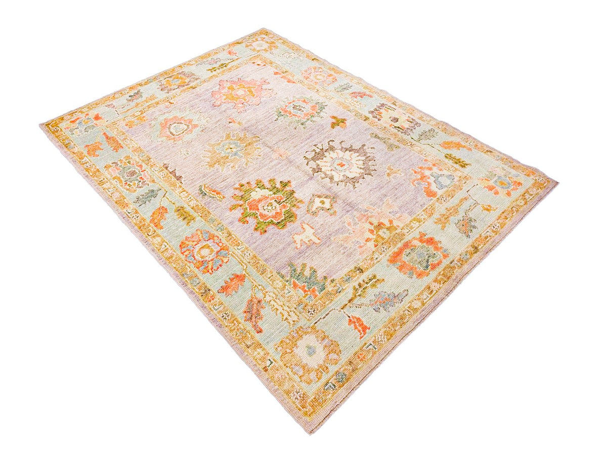 5x7 Purple and Ivory Turkish Oushak Rug
