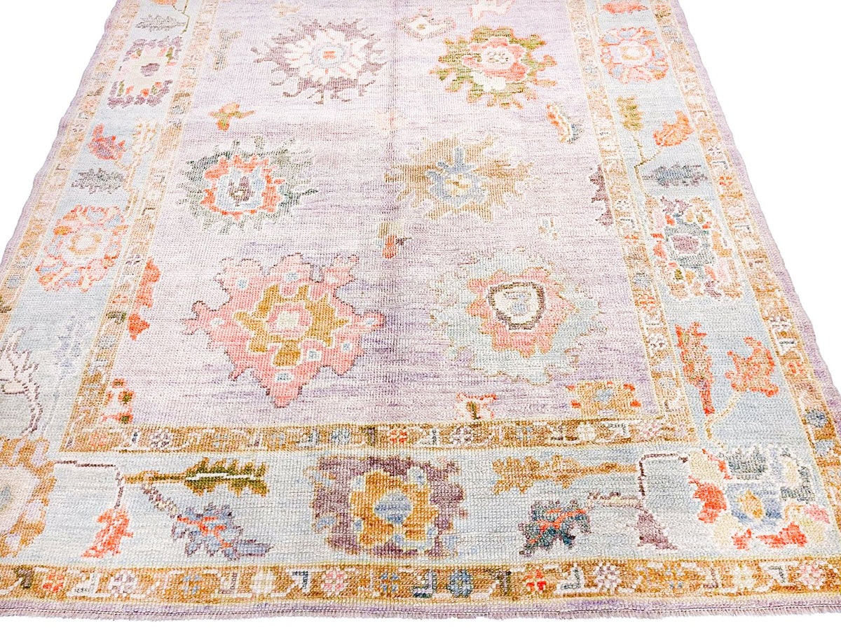 5x7 Purple and Ivory Turkish Oushak Rug