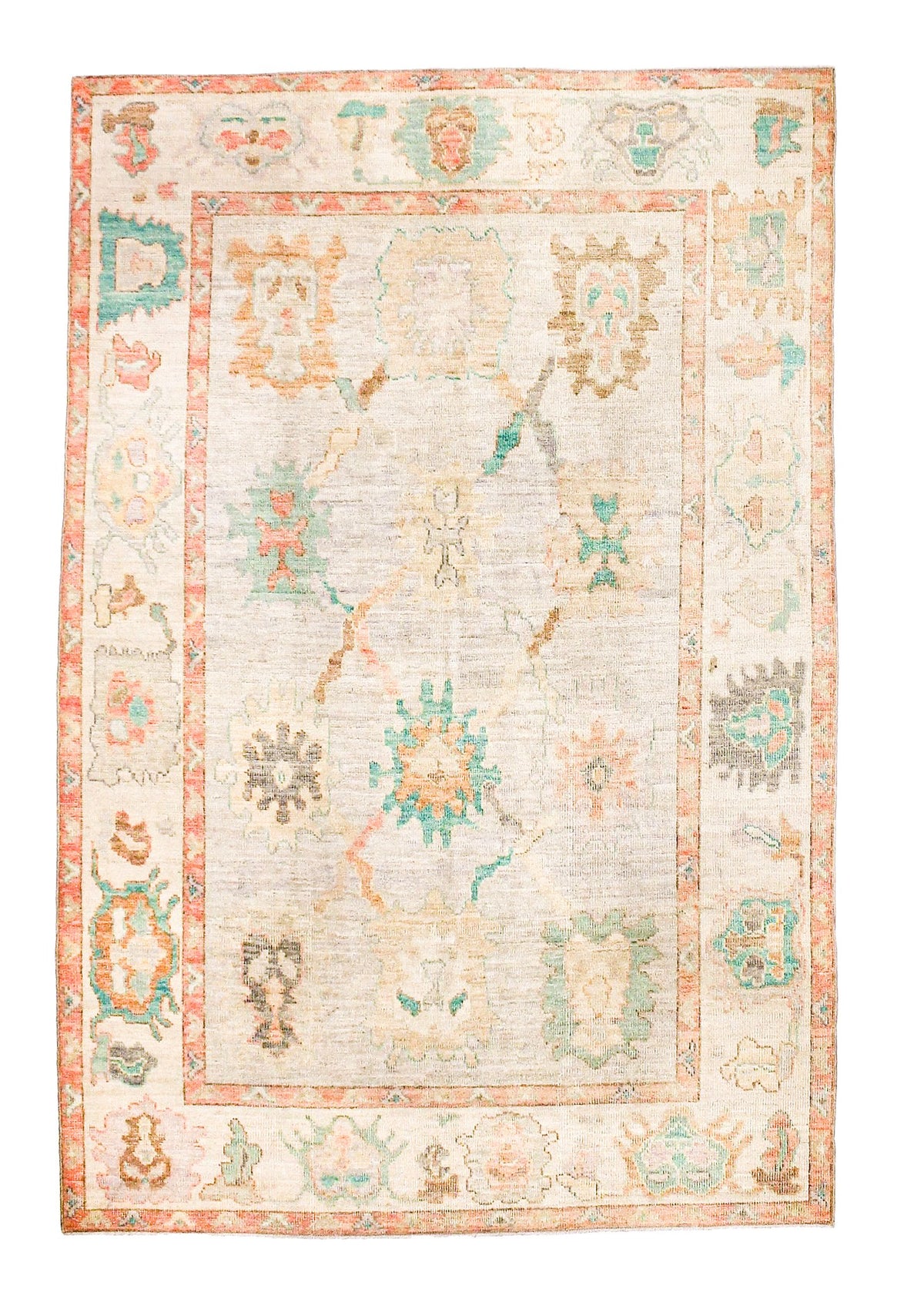 6x9 gray and Ivory Turkish Oushak Rug