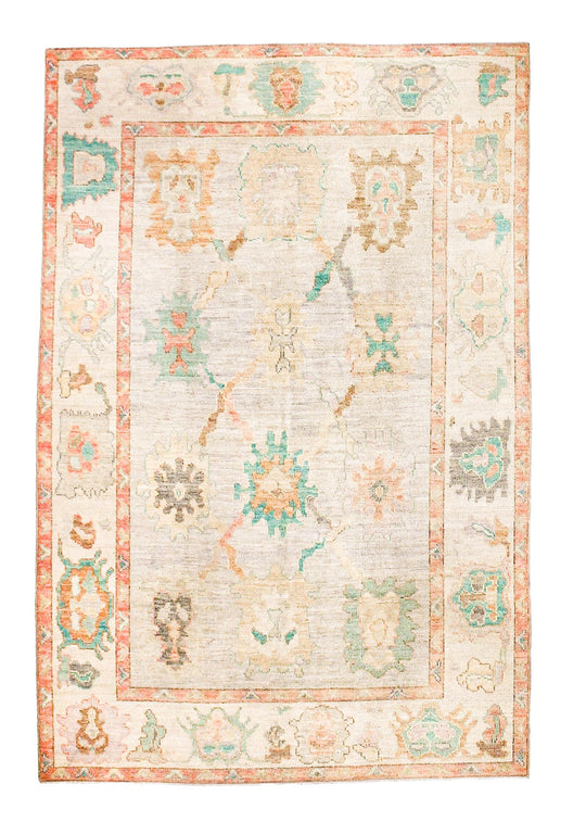 6x9 gray and Ivory Turkish Oushak Rug
