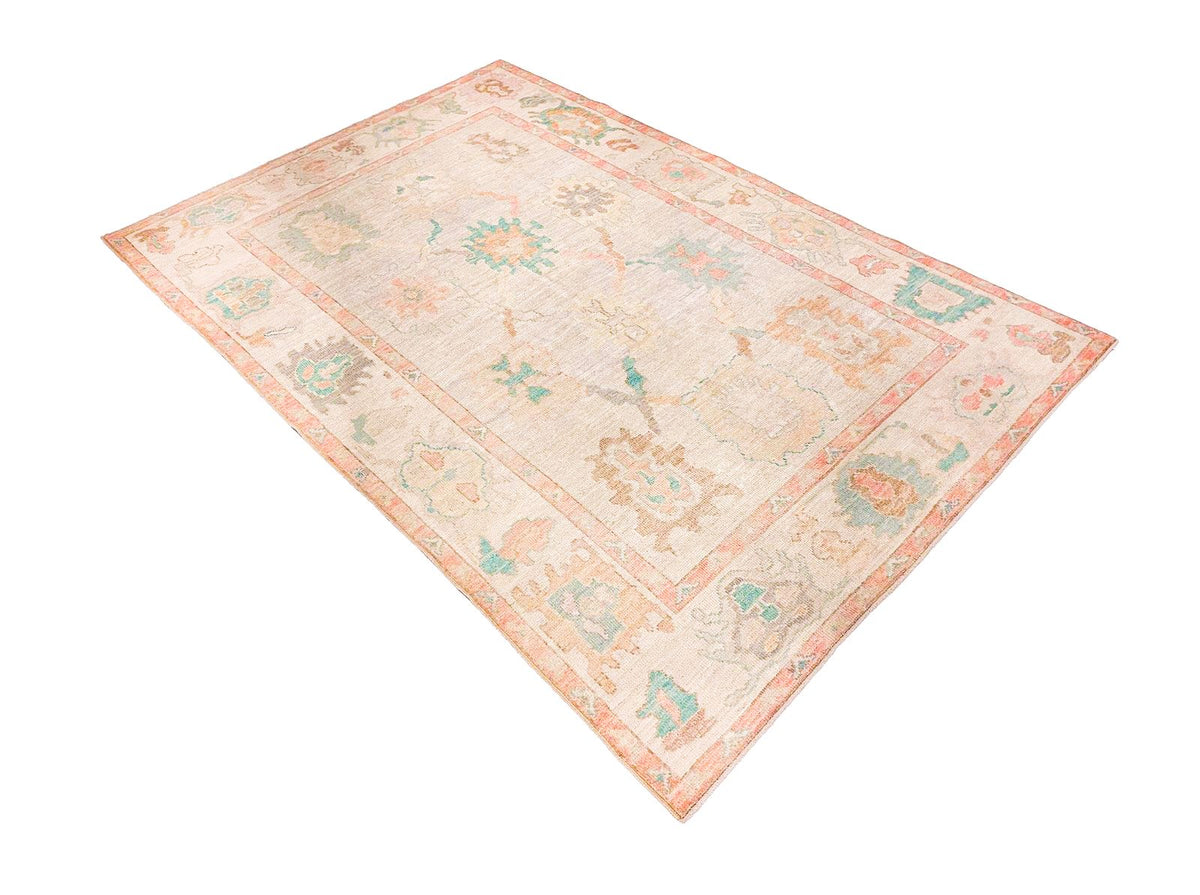 6x9 gray and Ivory Turkish Oushak Rug