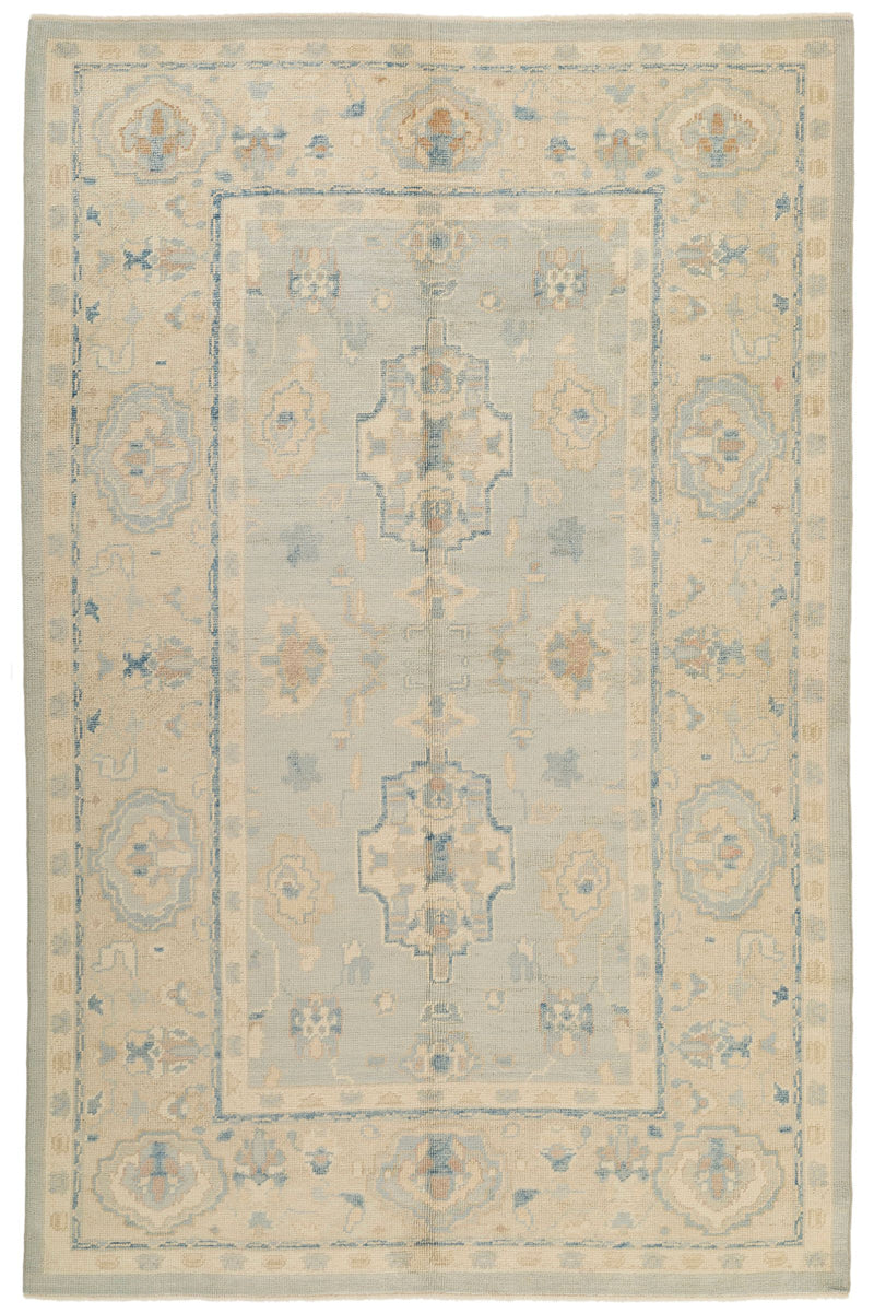 6x10 Gray and Ivory Turkish Oushak Rug