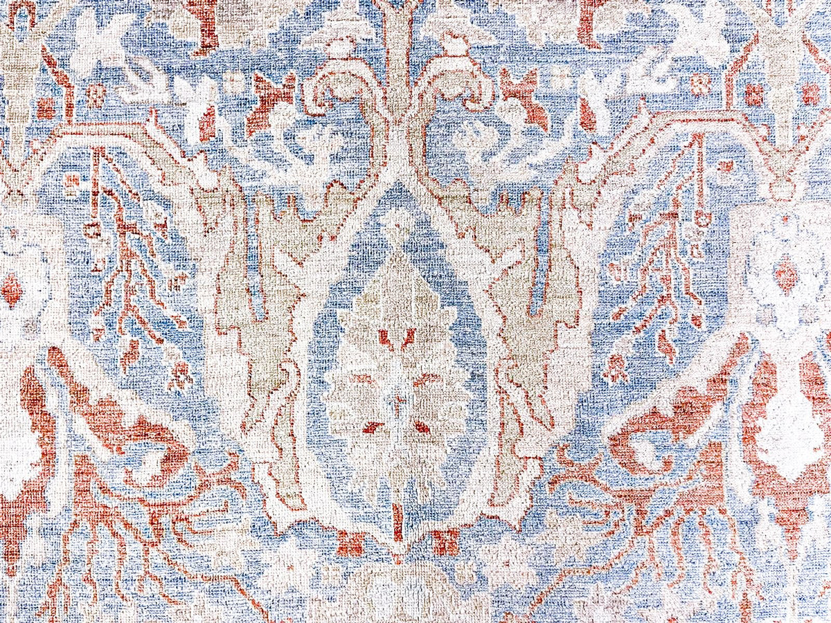 10x14 Blue and Ivory Turkish Oushak Rug