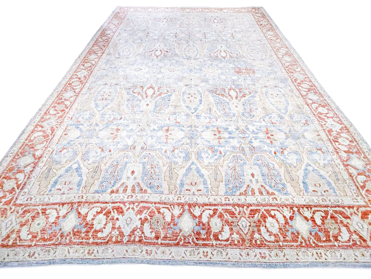 10x14 Blue and Ivory Turkish Oushak Rug