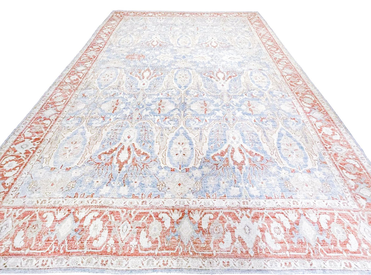 10x14 Blue and Ivory Turkish Oushak Rug