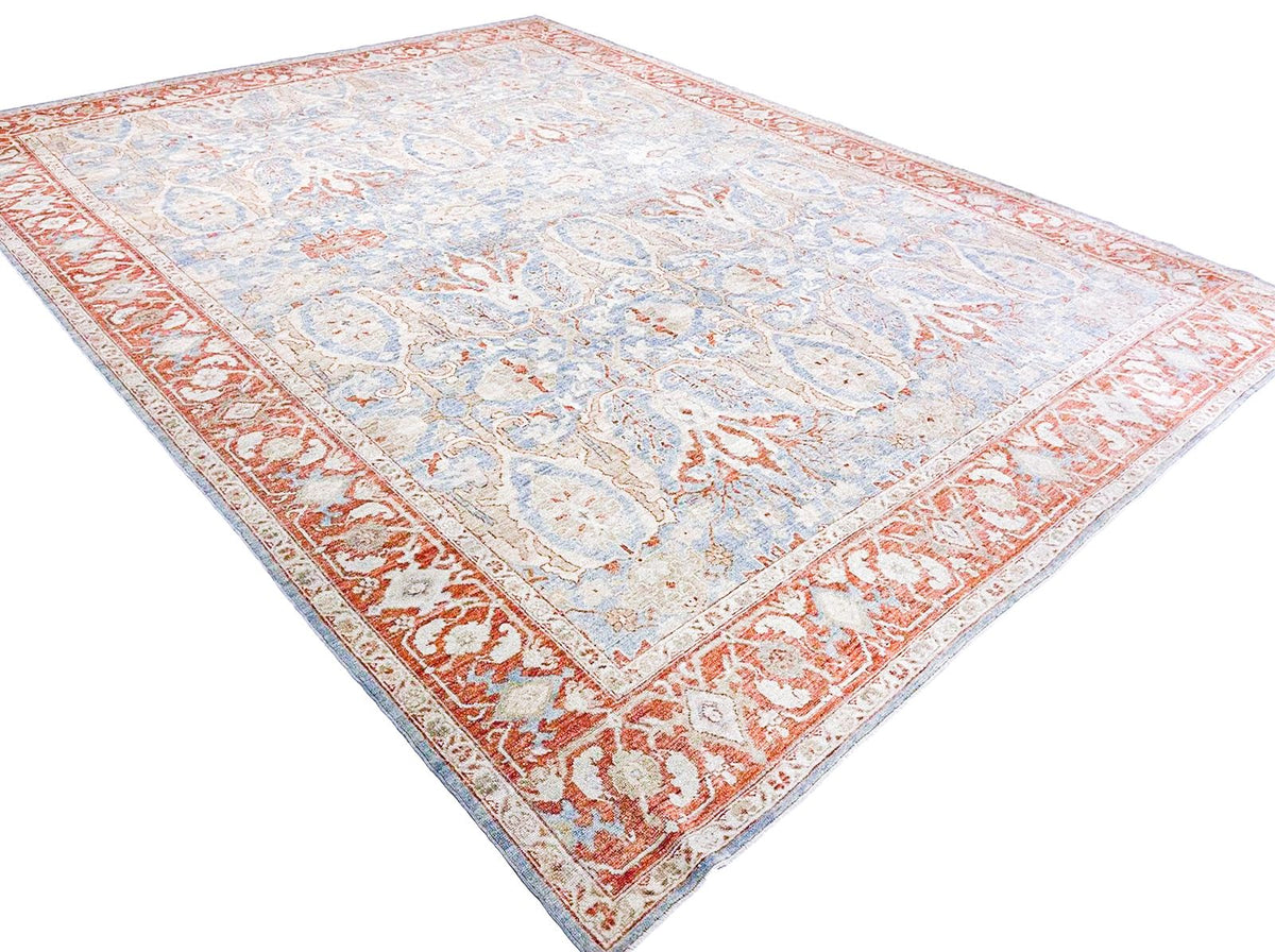 10x14 Blue and Ivory Turkish Oushak Rug