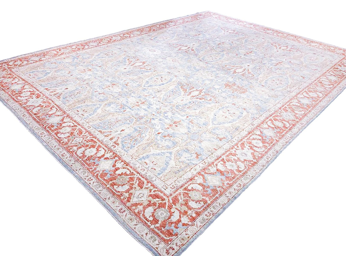 10x14 Blue and Ivory Turkish Oushak Rug