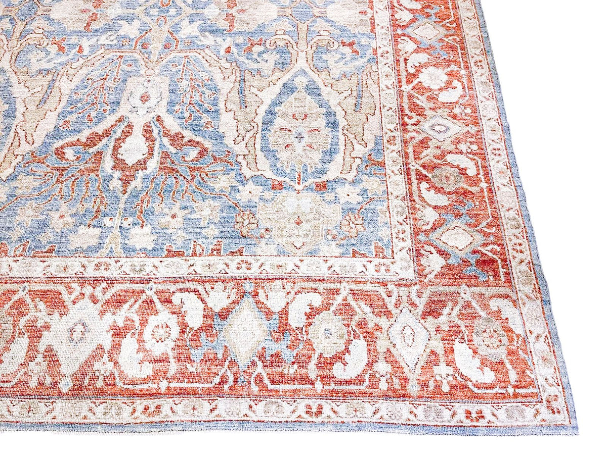 10x14 Blue and Ivory Turkish Oushak Rug