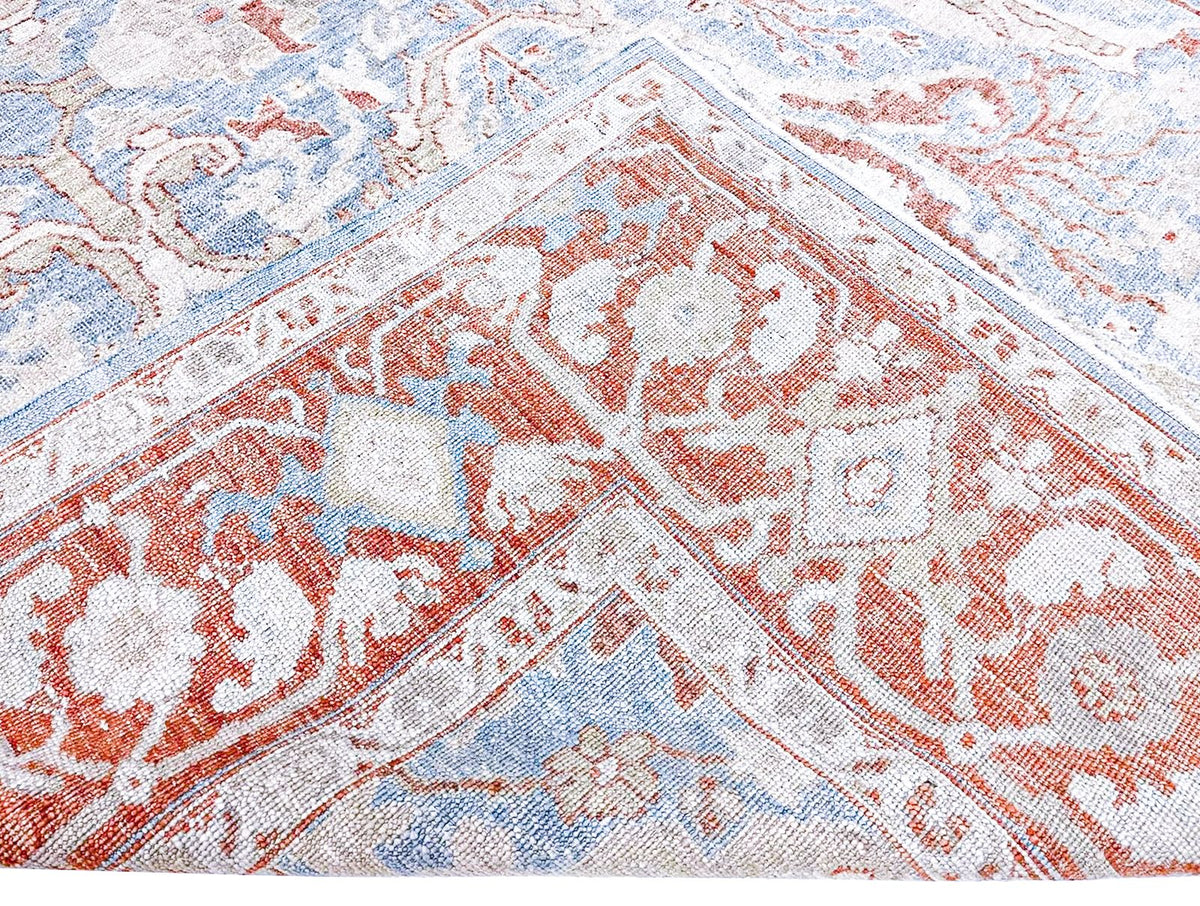 10x14 Blue and Ivory Turkish Oushak Rug