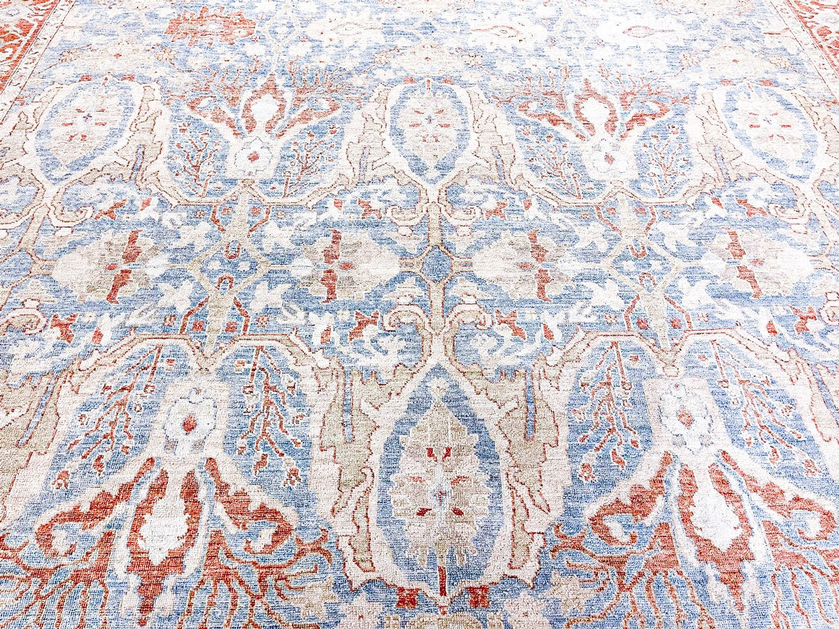 10x14 Blue and Ivory Turkish Oushak Rug