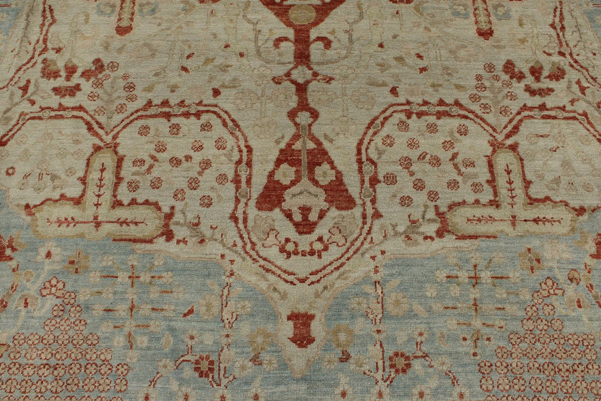 11x14 Blue and Ivory Turkish Oushak Rug