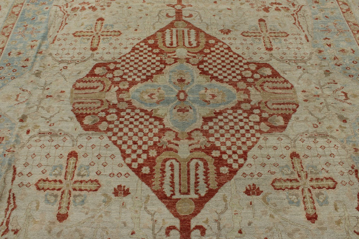 11x14 Blue and Ivory Turkish Oushak Rug