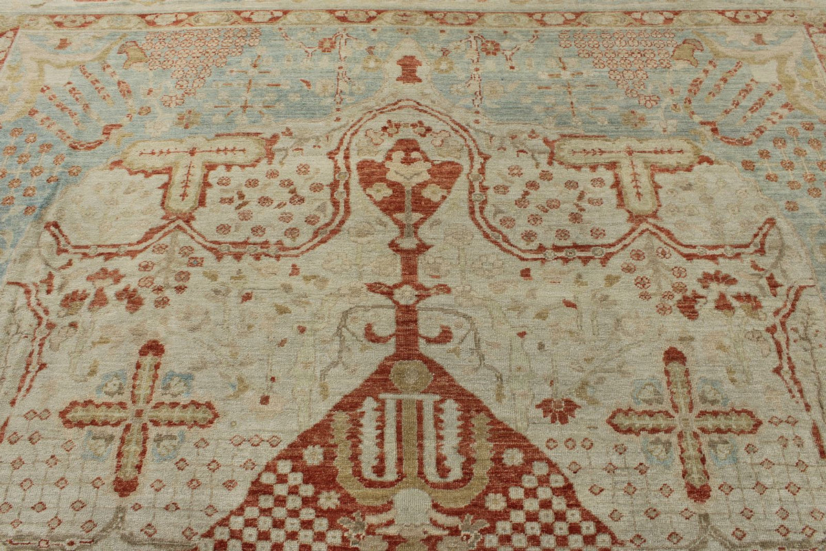 11x14 Blue and Ivory Turkish Oushak Rug