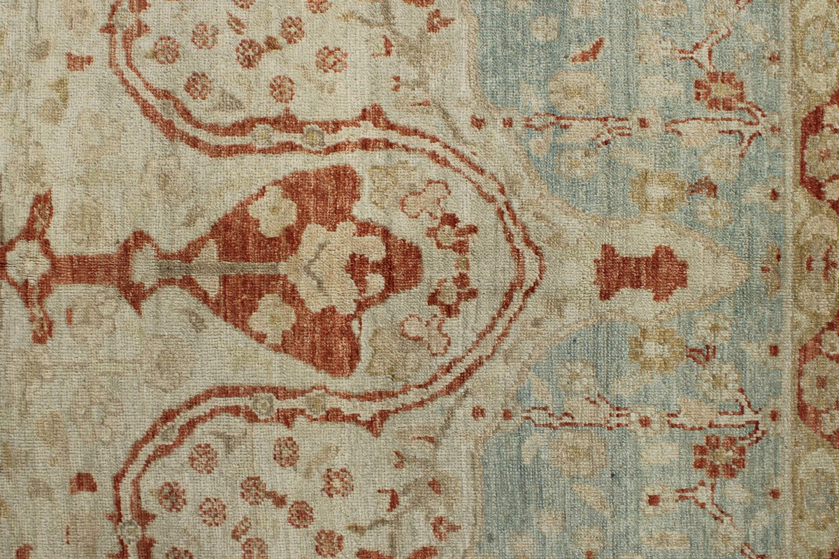 11x14 Blue and Ivory Turkish Oushak Rug