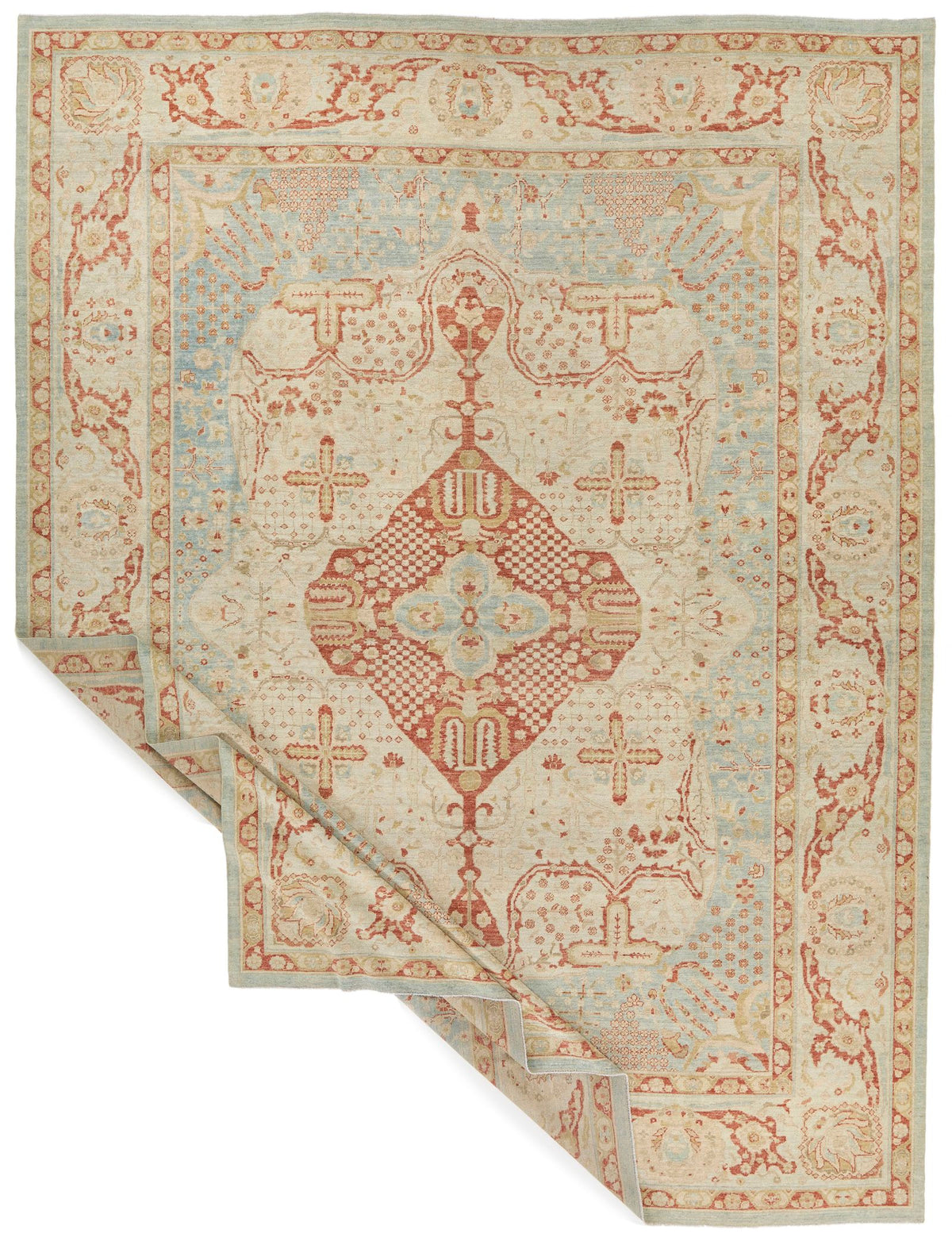 11x14 Blue and Ivory Turkish Oushak Rug