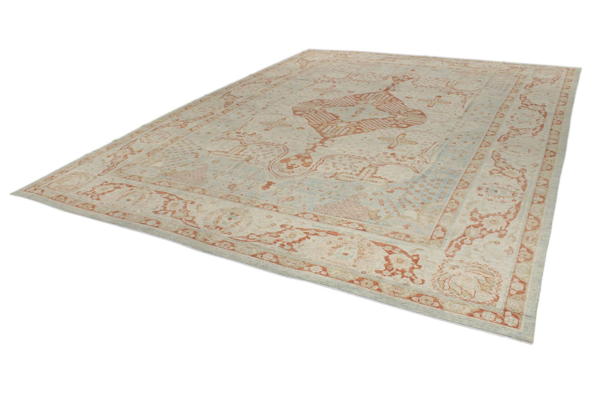 11x14 Blue and Ivory Turkish Oushak Rug