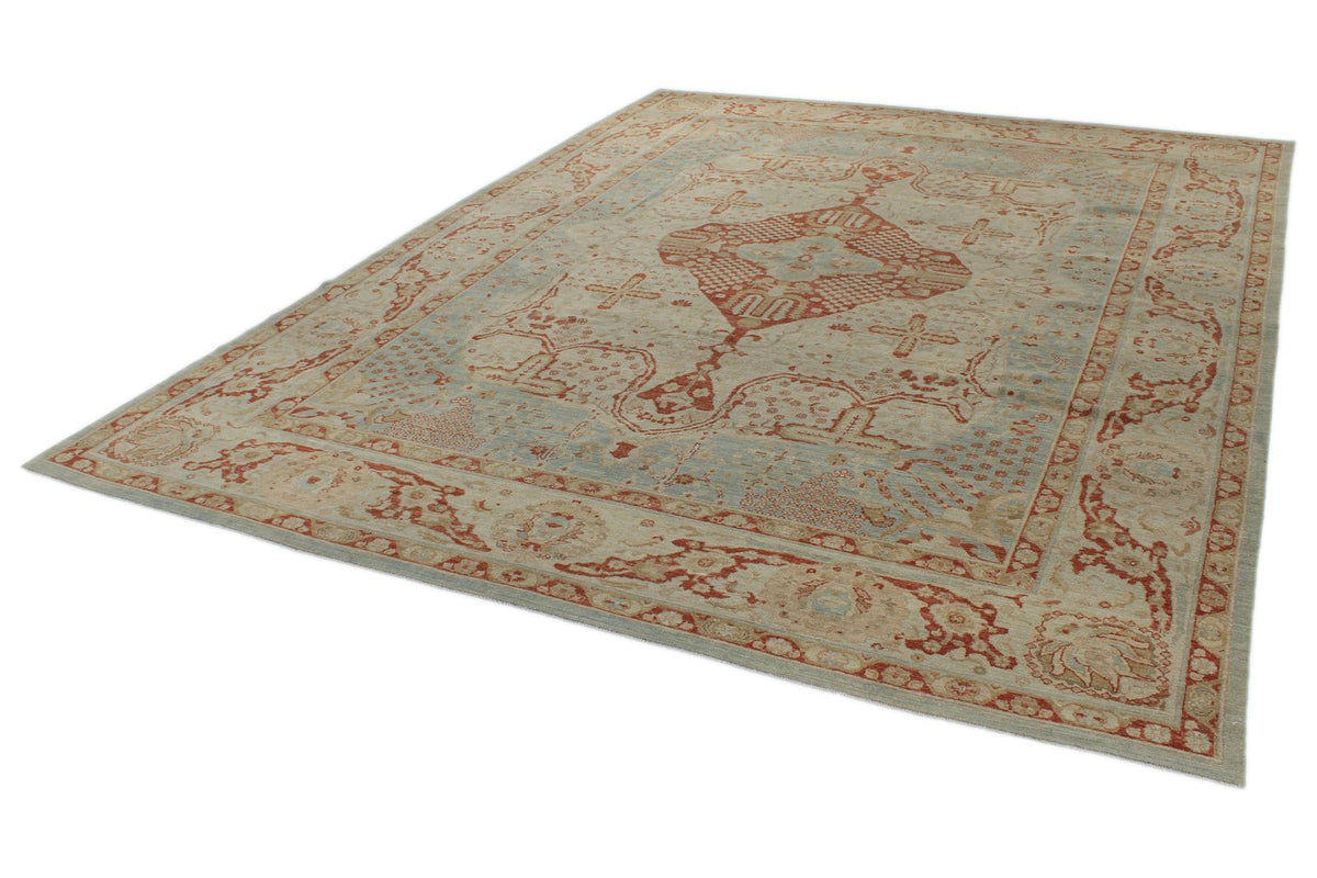 11x14 Blue and Ivory Turkish Oushak Rug