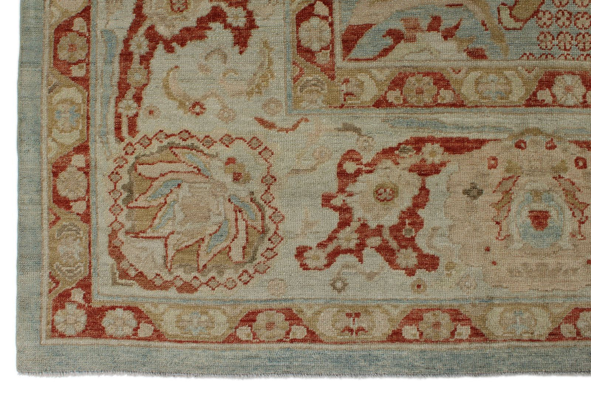 11x14 Blue and Ivory Turkish Oushak Rug
