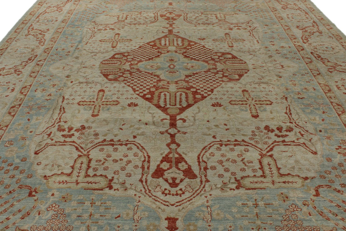 11x14 Blue and Ivory Turkish Oushak Rug