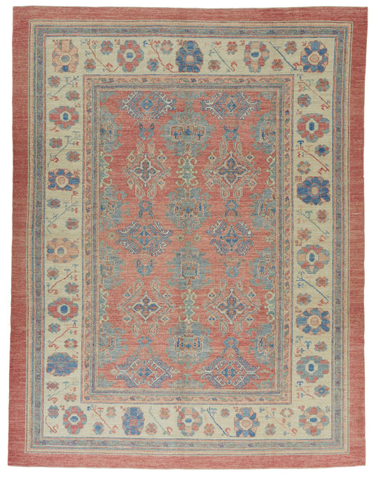 9x12 Rust and Ivory Turkish Oushak Rug