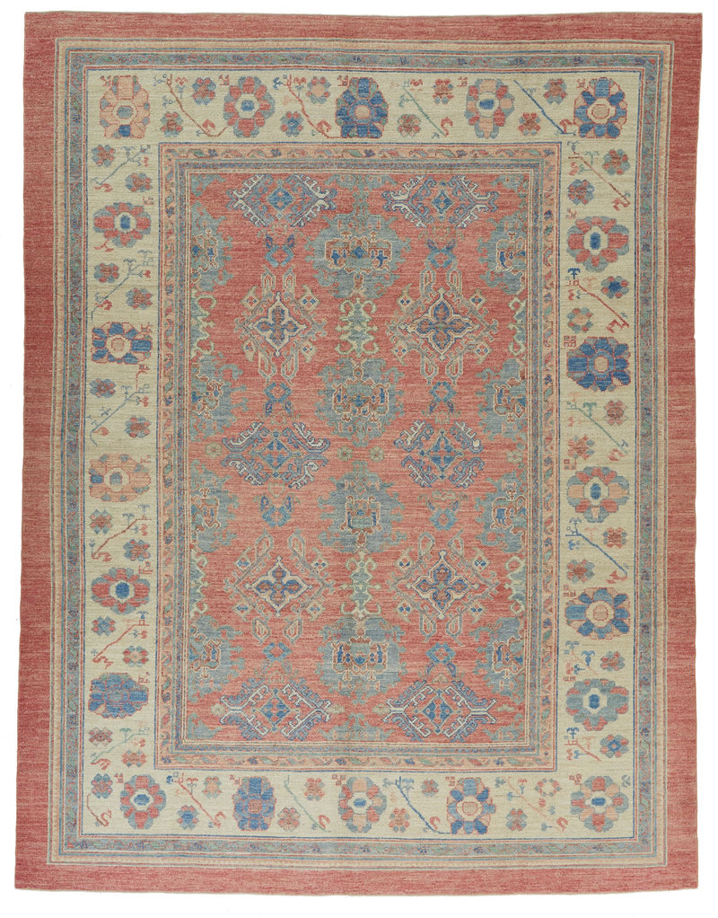 9x12 Rust and Ivory Turkish Oushak Rug