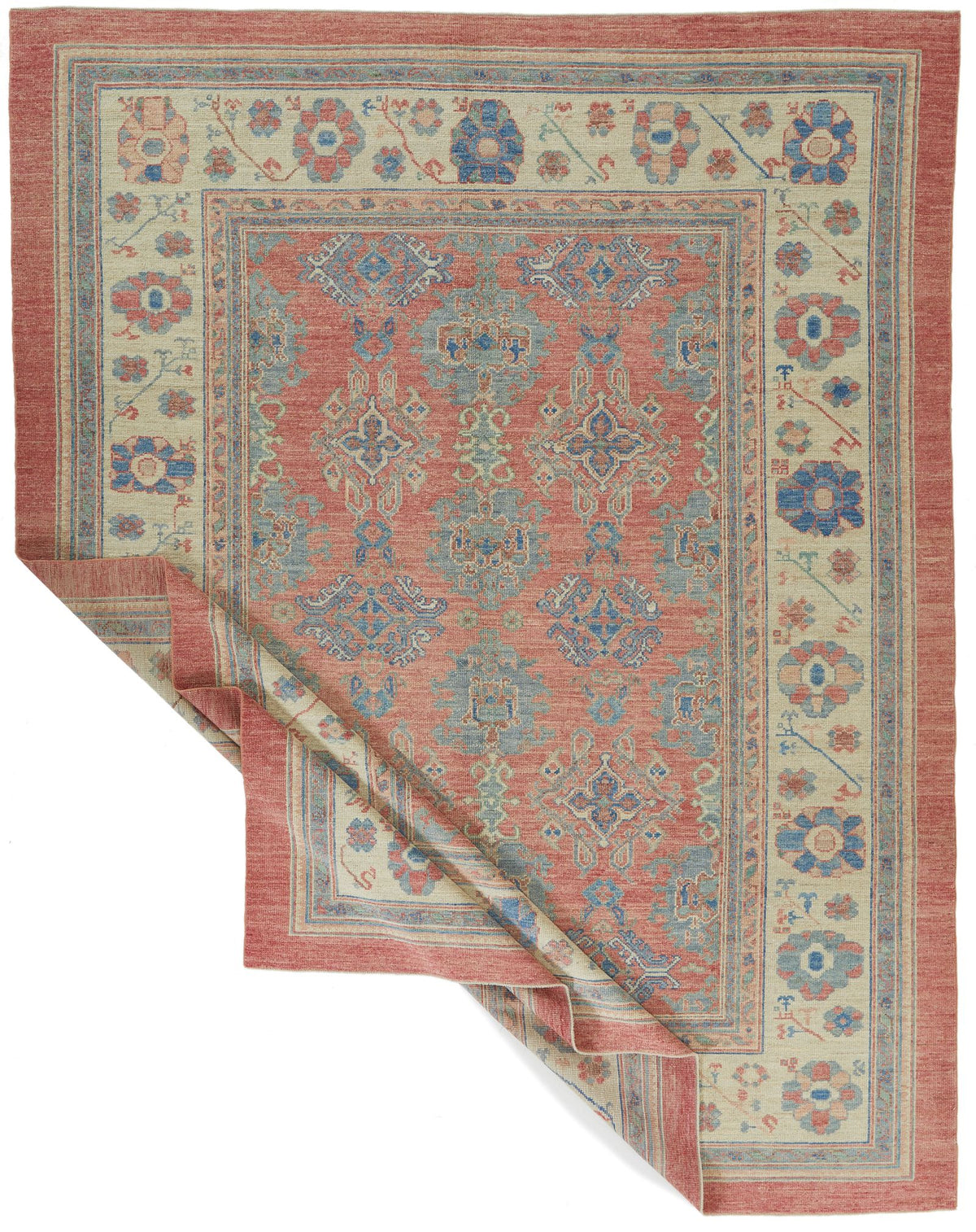 9x12 Rust and Ivory Turkish Oushak Rug