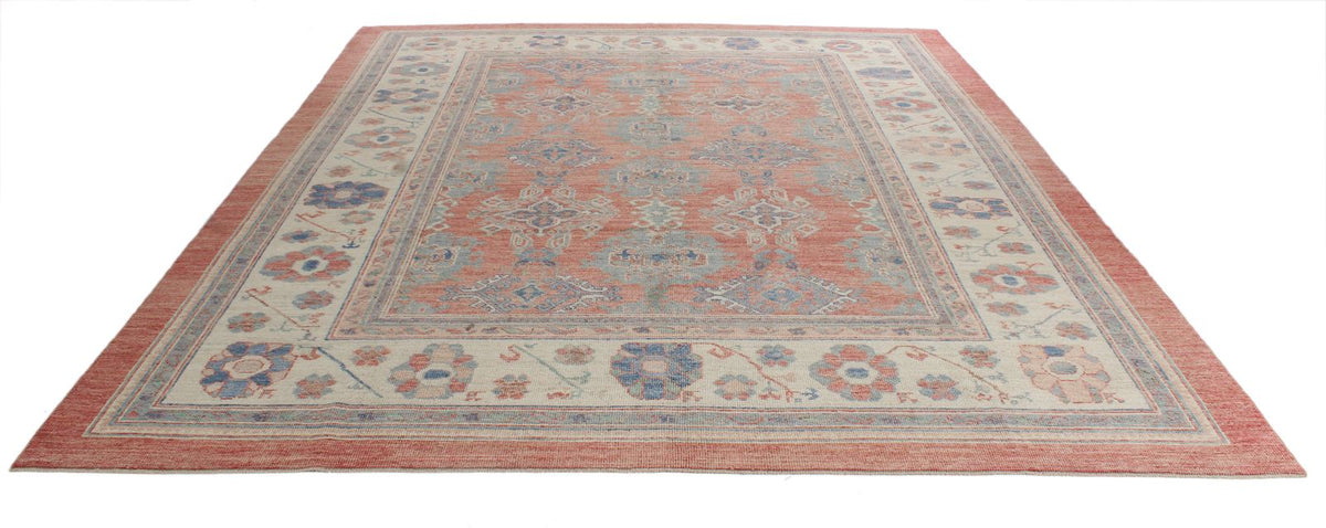 9x12 Rust and Ivory Turkish Oushak Rug