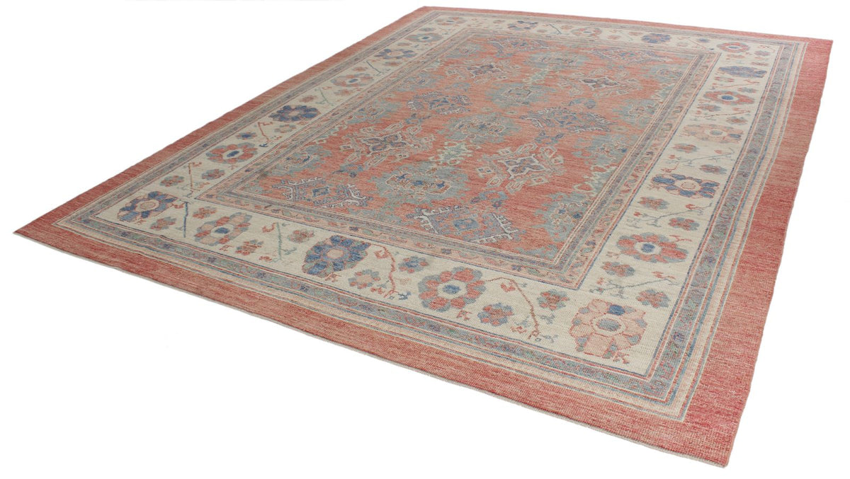 9x12 Rust and Ivory Turkish Oushak Rug
