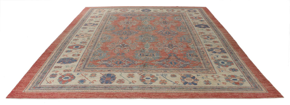 9x12 Rust and Ivory Turkish Oushak Rug