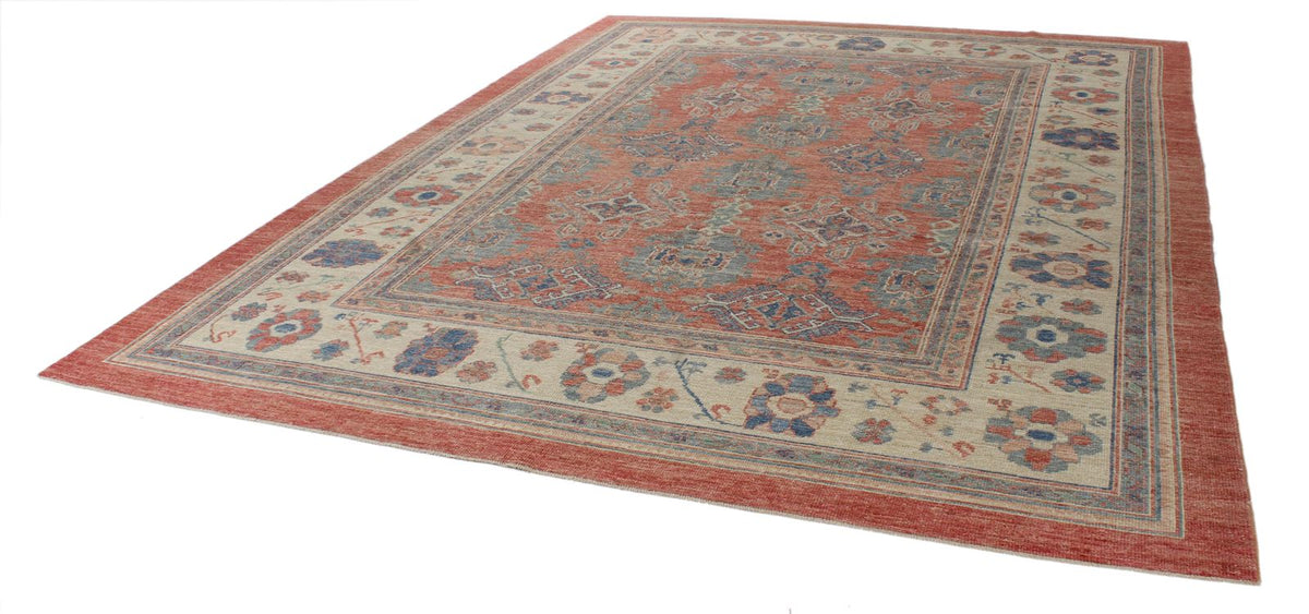 9x12 Rust and Ivory Turkish Oushak Rug