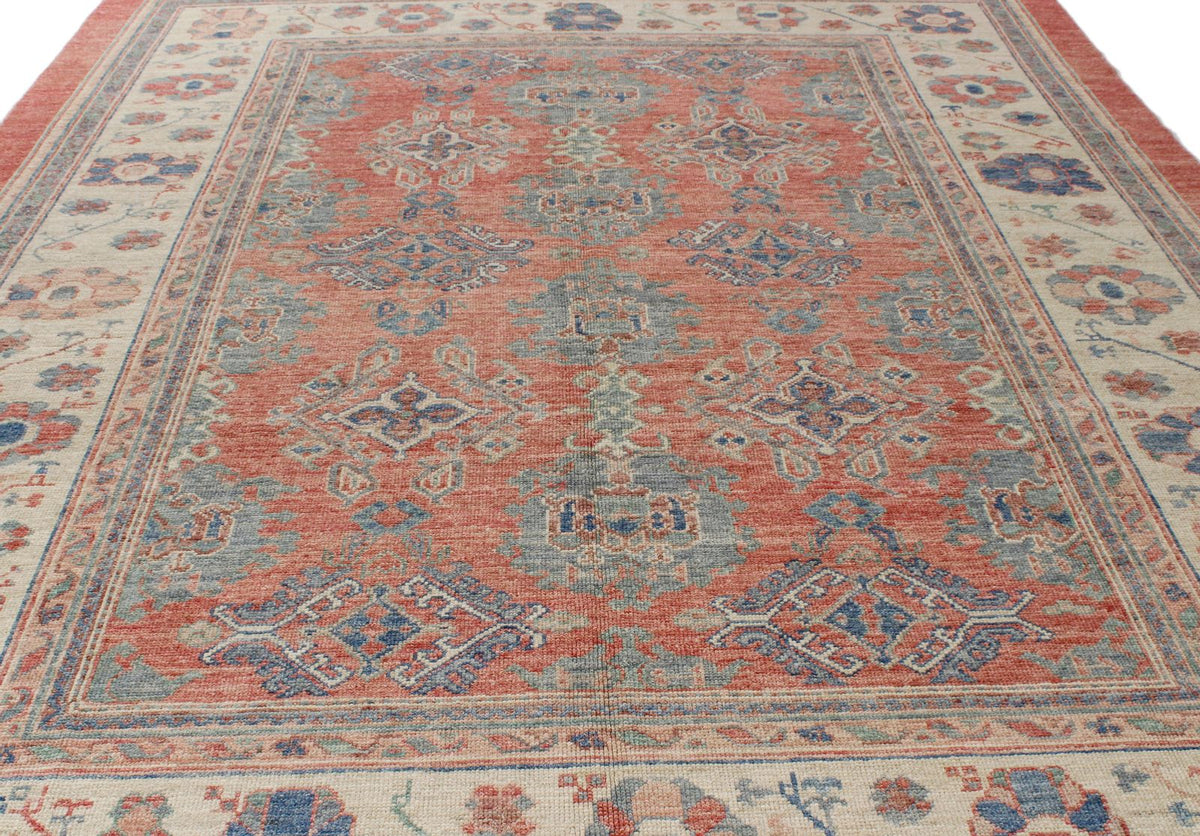 9x12 Rust and Ivory Turkish Oushak Rug