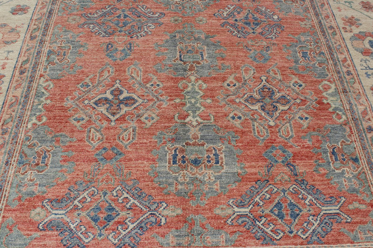 9x12 Rust and Ivory Turkish Oushak Rug