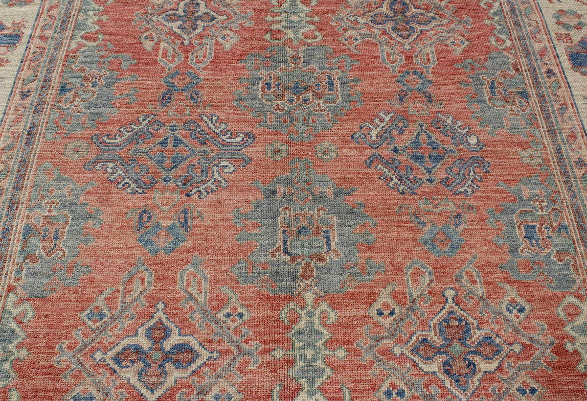 9x12 Rust and Ivory Turkish Oushak Rug