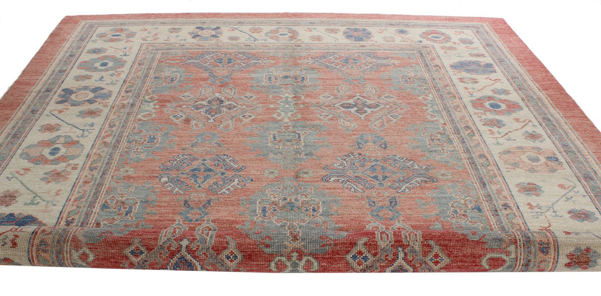 9x12 Rust and Ivory Turkish Oushak Rug