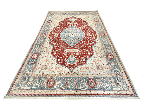10x14 Red and Blue Turkish Oushak Rug