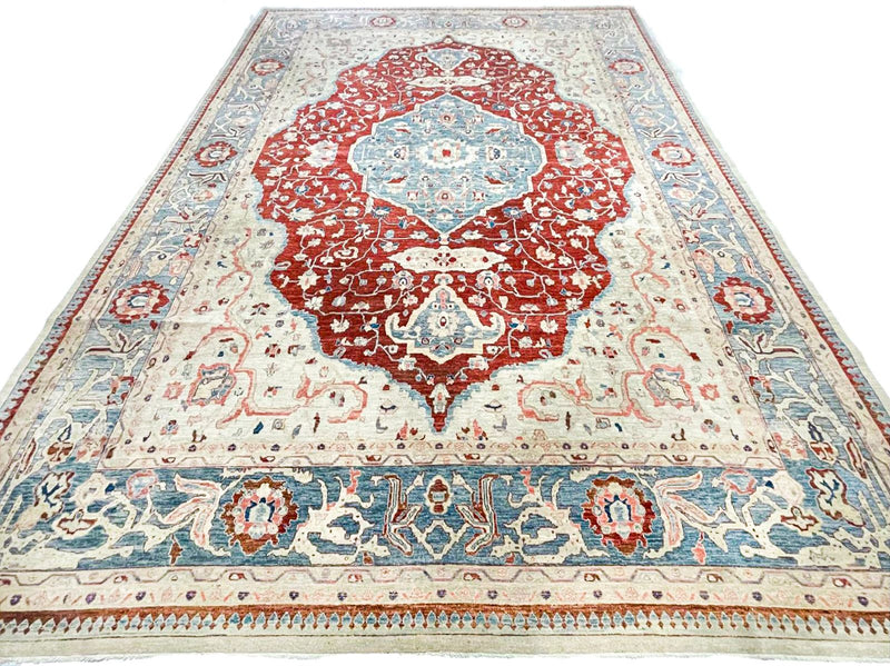 10x14 Red and Blue Turkish Oushak Rug