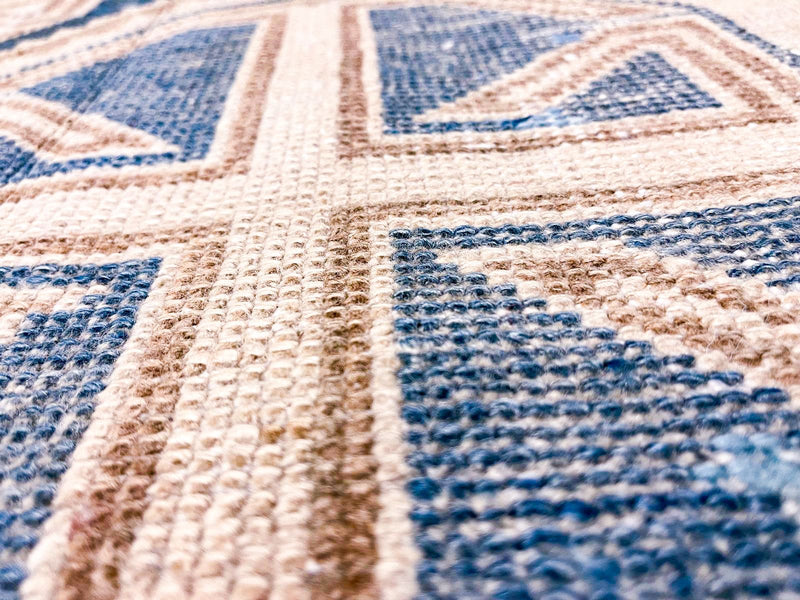 4x7 Ivory and Blue Turkish Tribal Rug