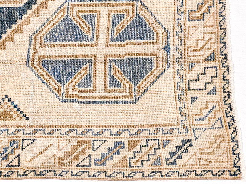 4x7 Ivory and Blue Turkish Tribal Rug
