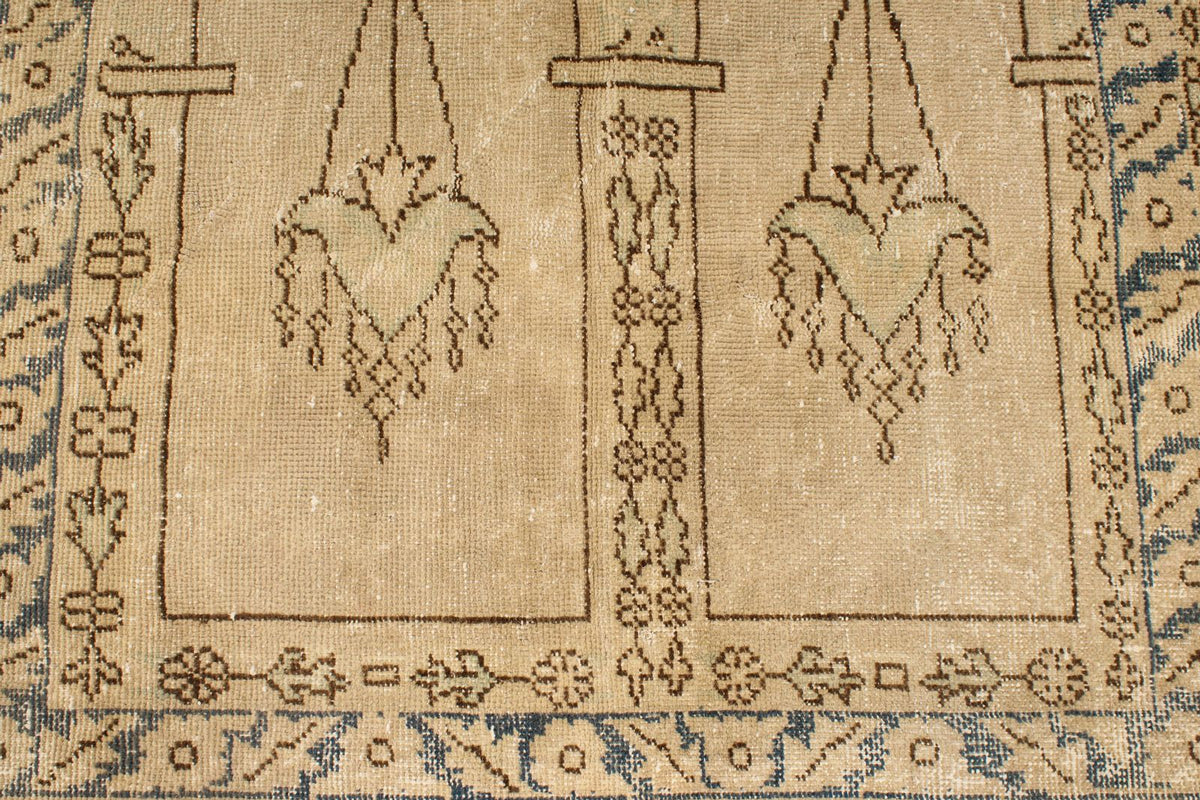 4x4 Ivory and Blue Turkish Tribal Rug