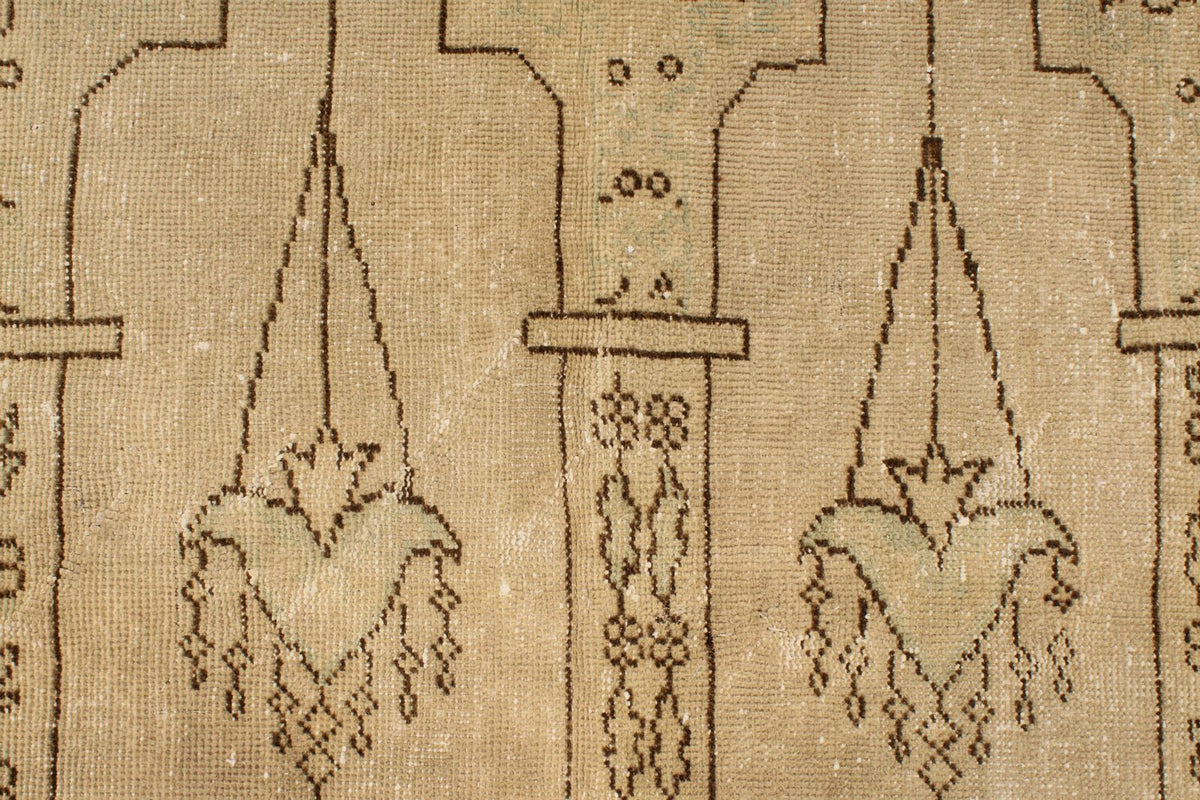 4x4 Ivory and Blue Turkish Tribal Rug